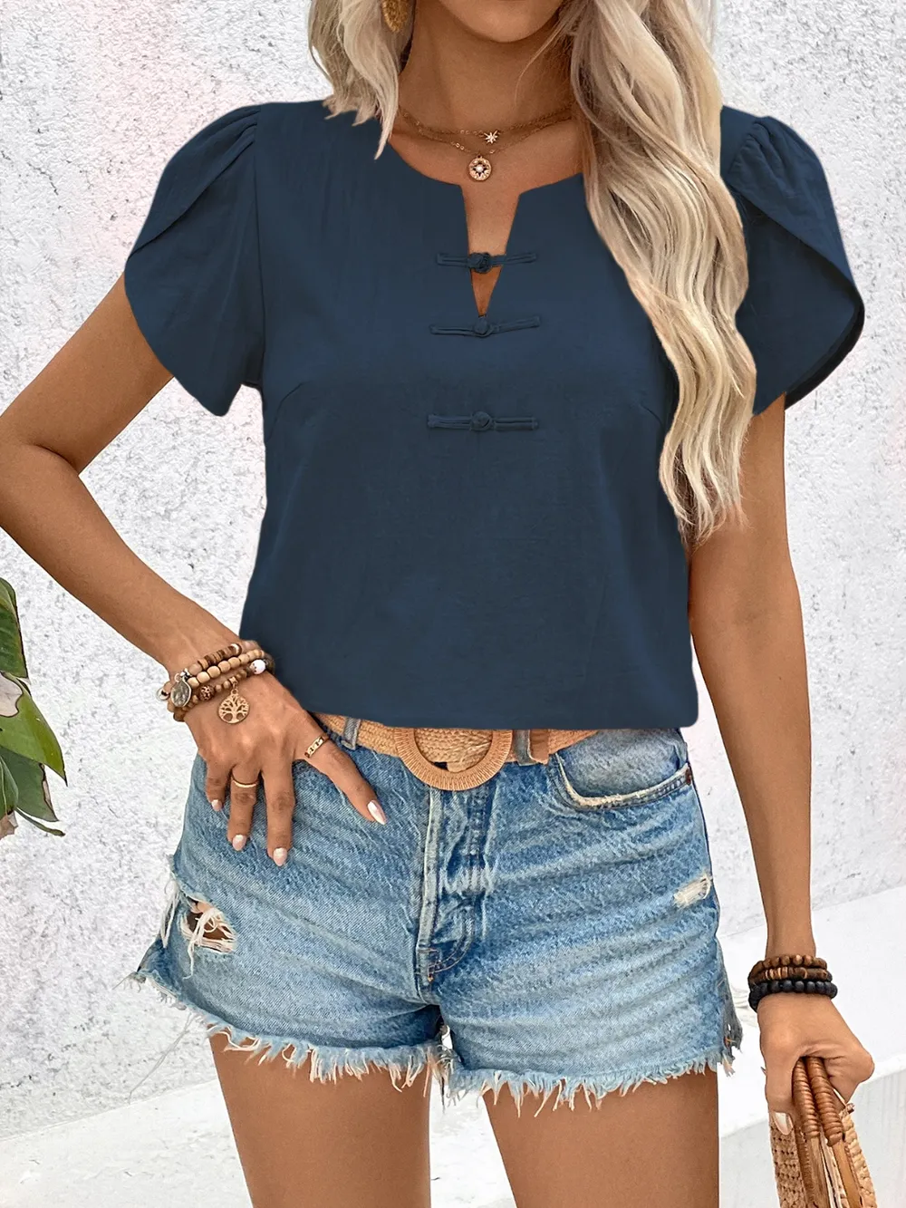 Notched Short Sleeve Blouse, image 11