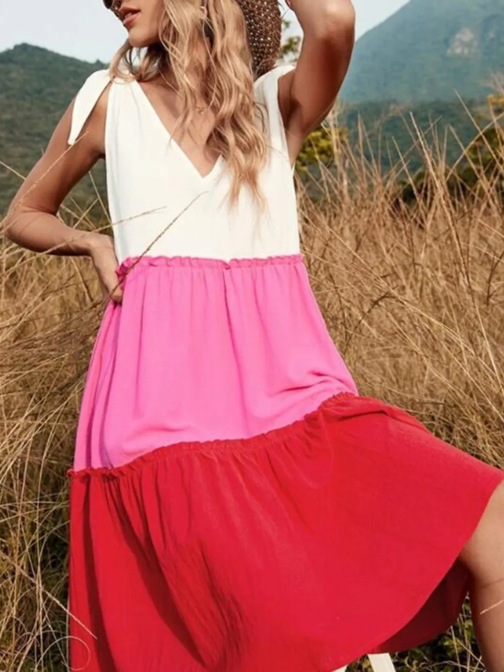 Colorblock Tiered Midi Tank Dress, image 3