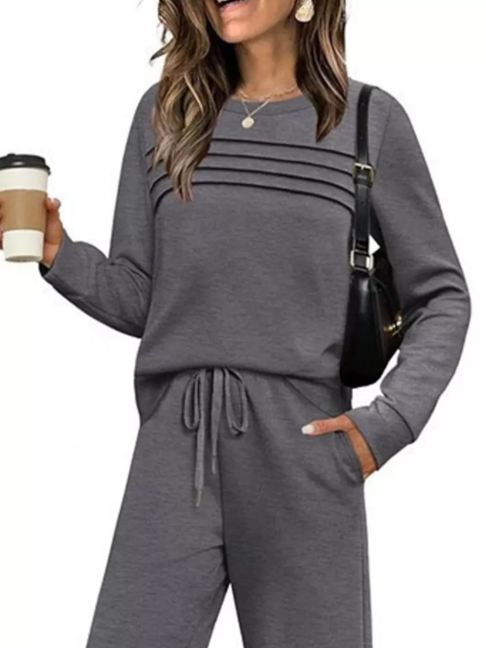 Full Size Long Sleeve Round Neck Top and Pants Set Plus Size, image 13