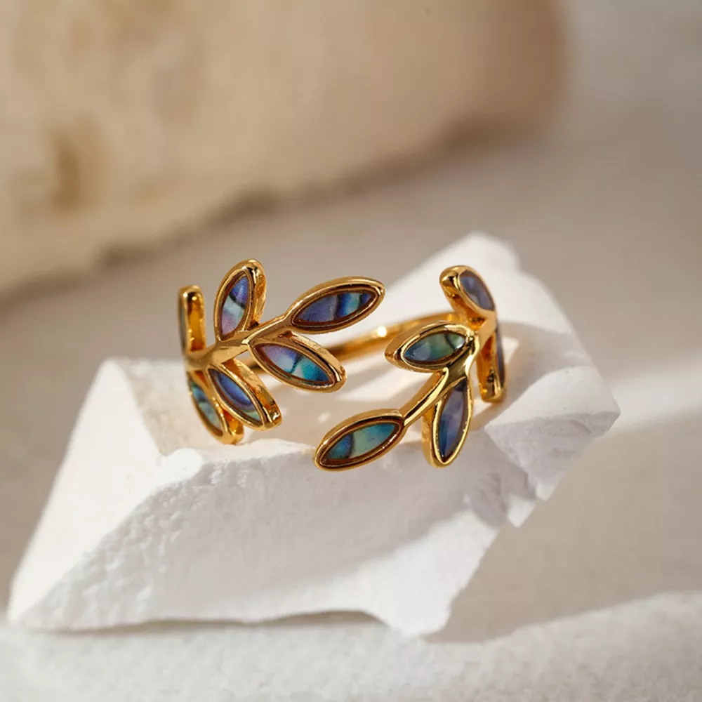 18K Gold-Plated Resin Leaf Bypass Ring, image 5