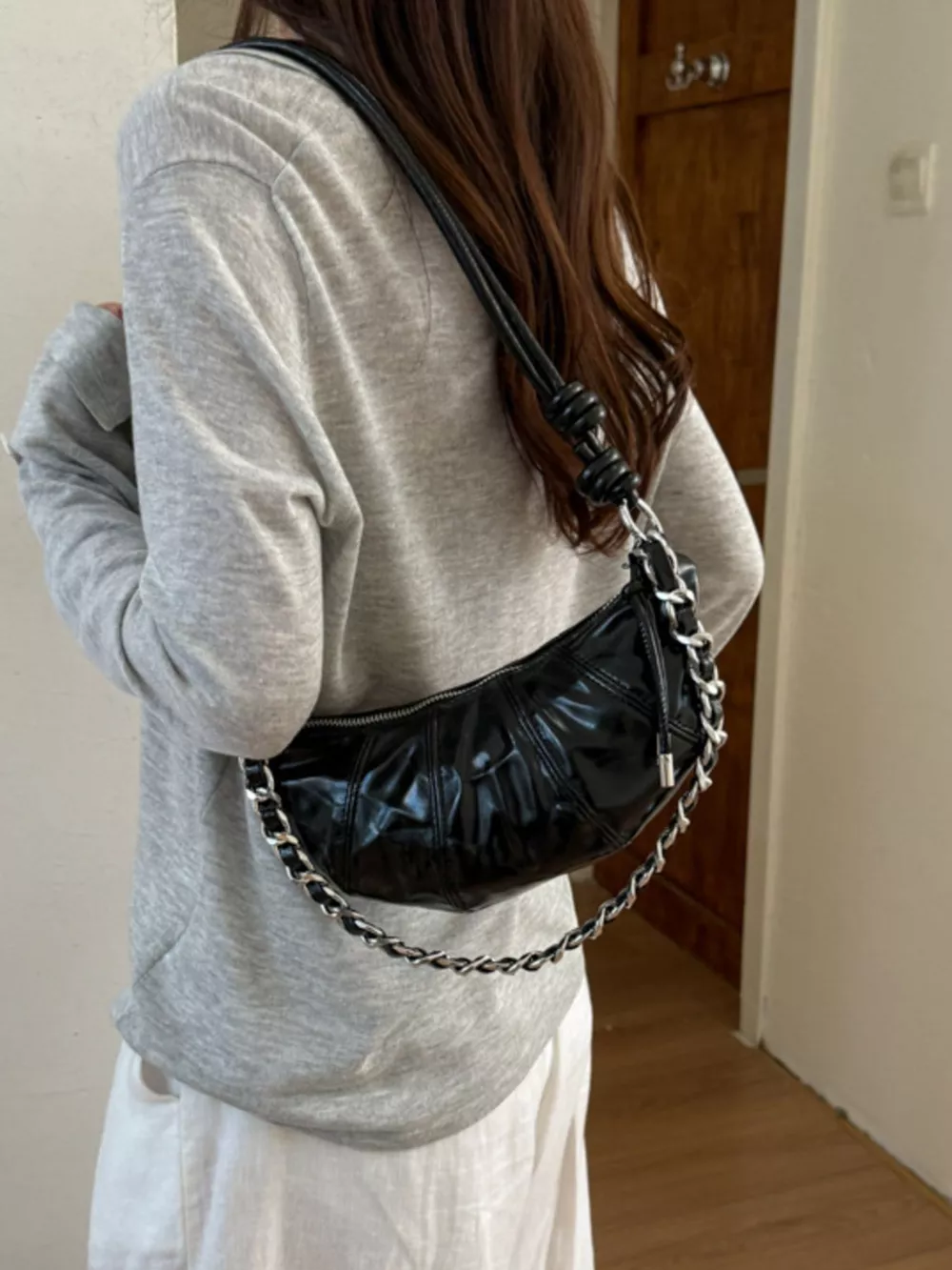 Ruched Crescent Crossbody Bag, image 2