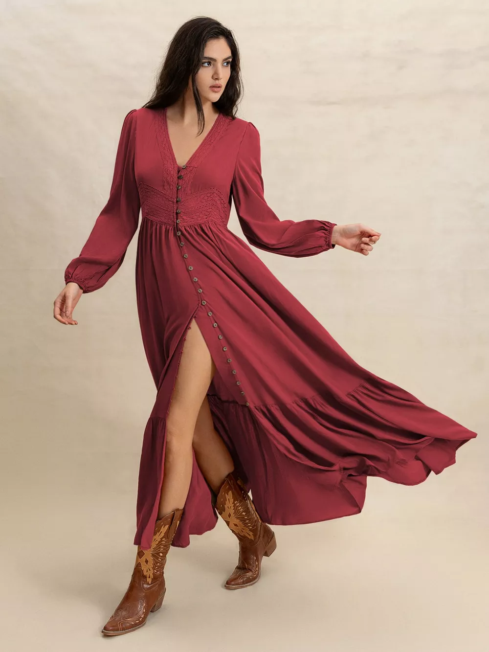 Plus Size V-Neck Balloon Sleeve Maxi Dress, image 4
