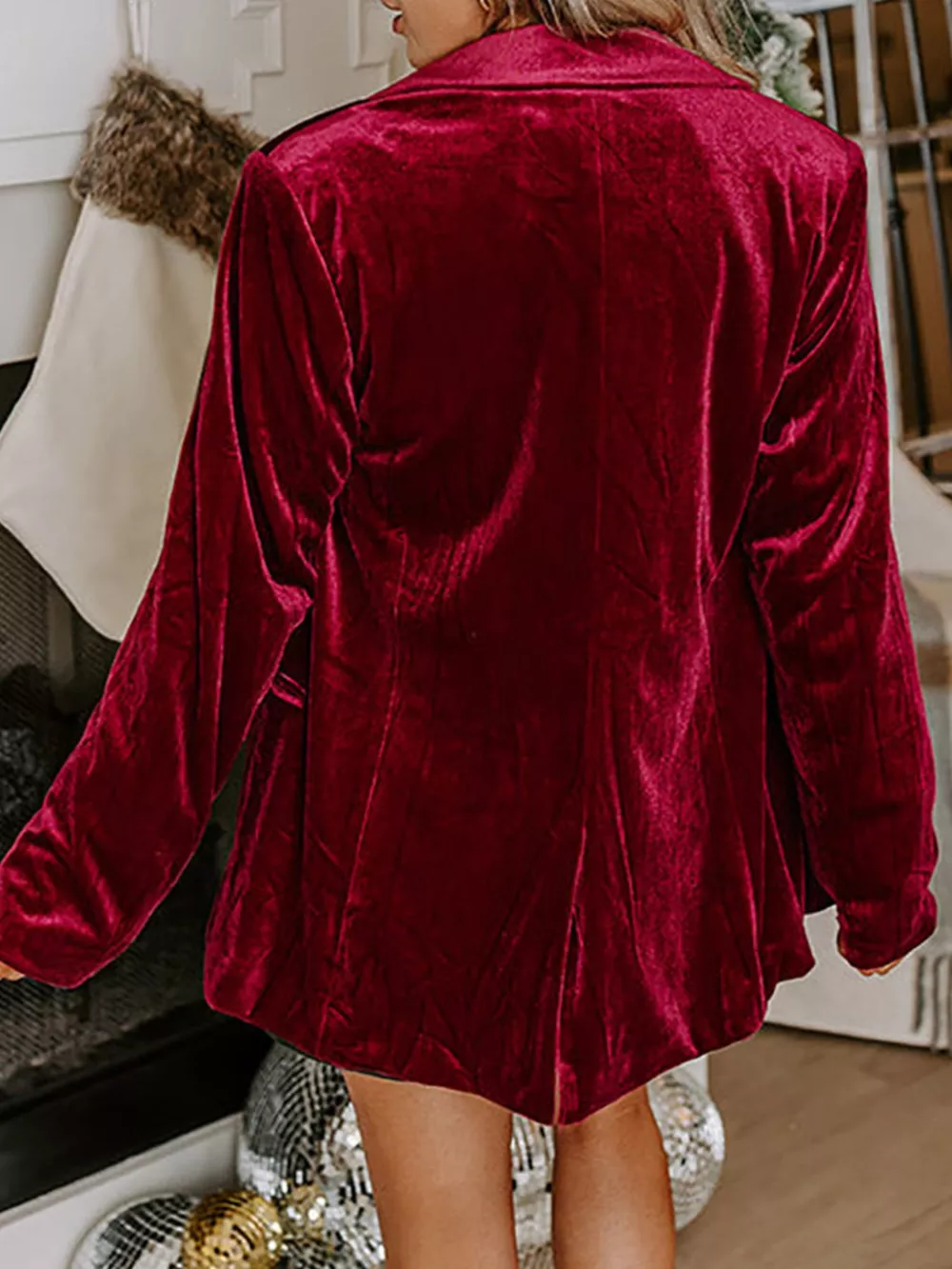 Velvet Lapel Collar Button Up Blazer, image 8