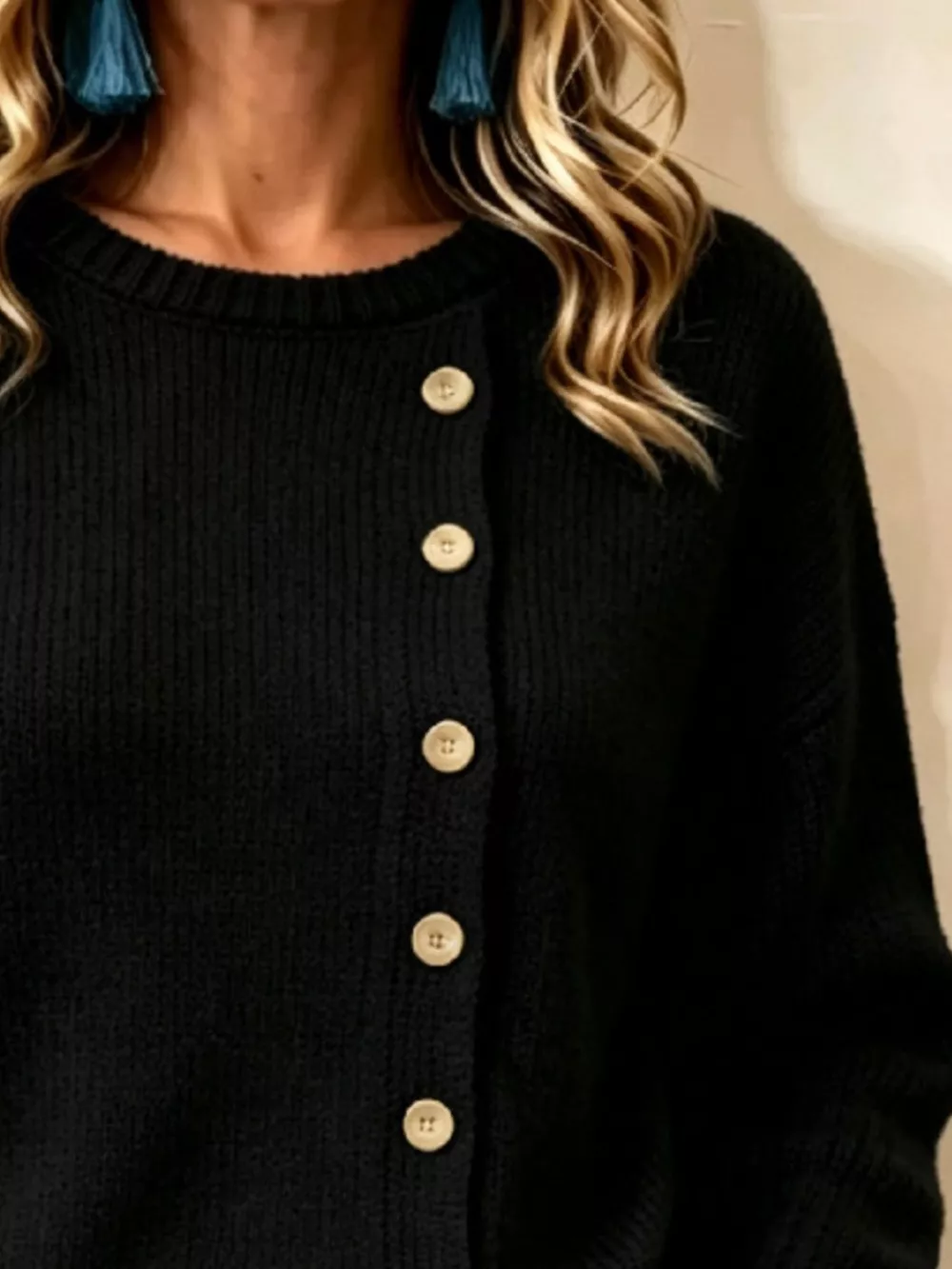 Decorative Button Dropped Shoulder Sweater, image 6