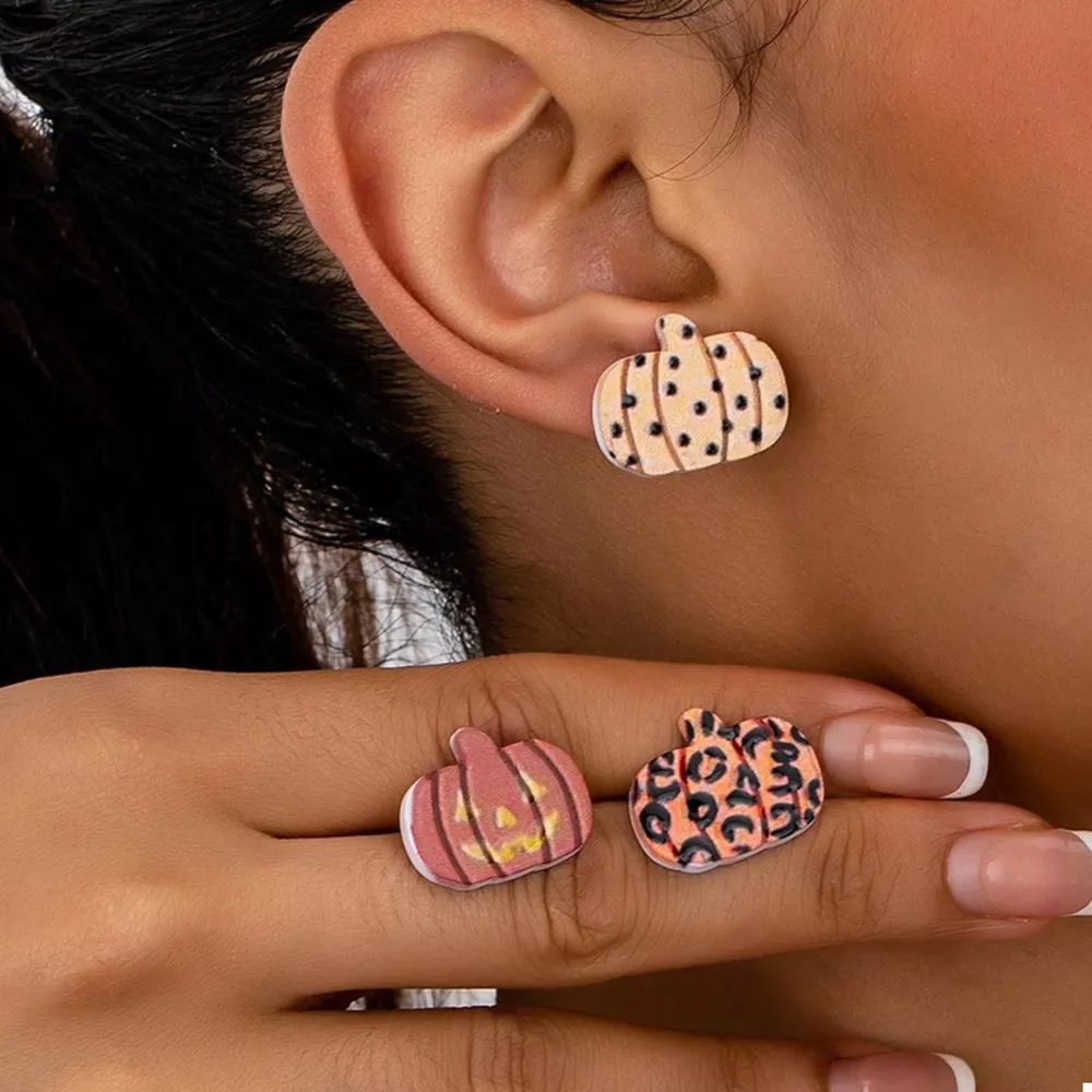 3 Piece Halloween Pumpkin Stud Earrings, image 2