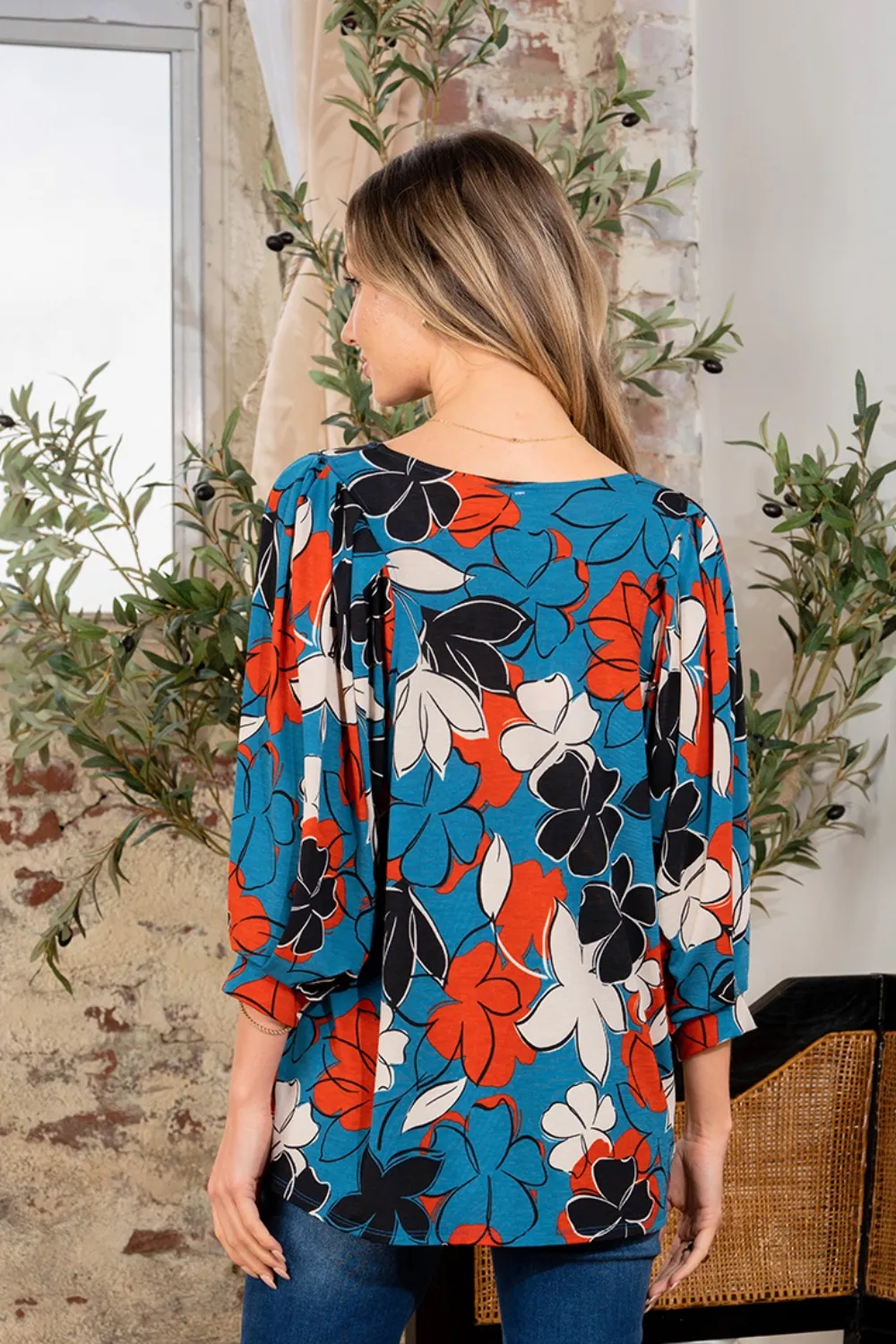 Full Size Printed Boat Neck Blouse, image 2