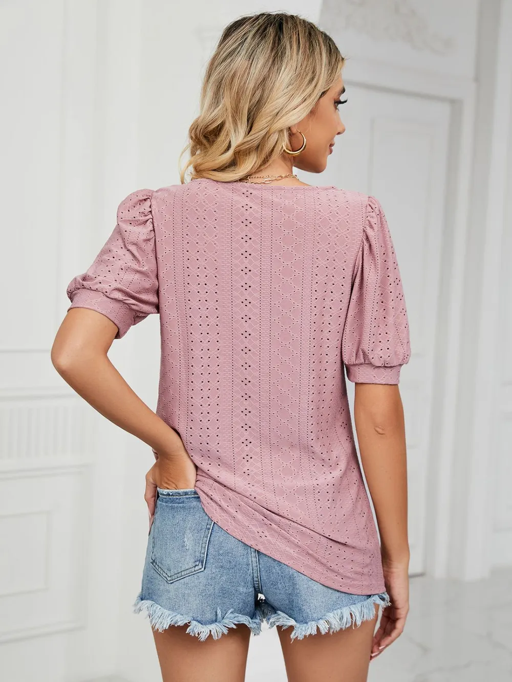 Ruched Notched Long Sleeve T-Shirt, image 15