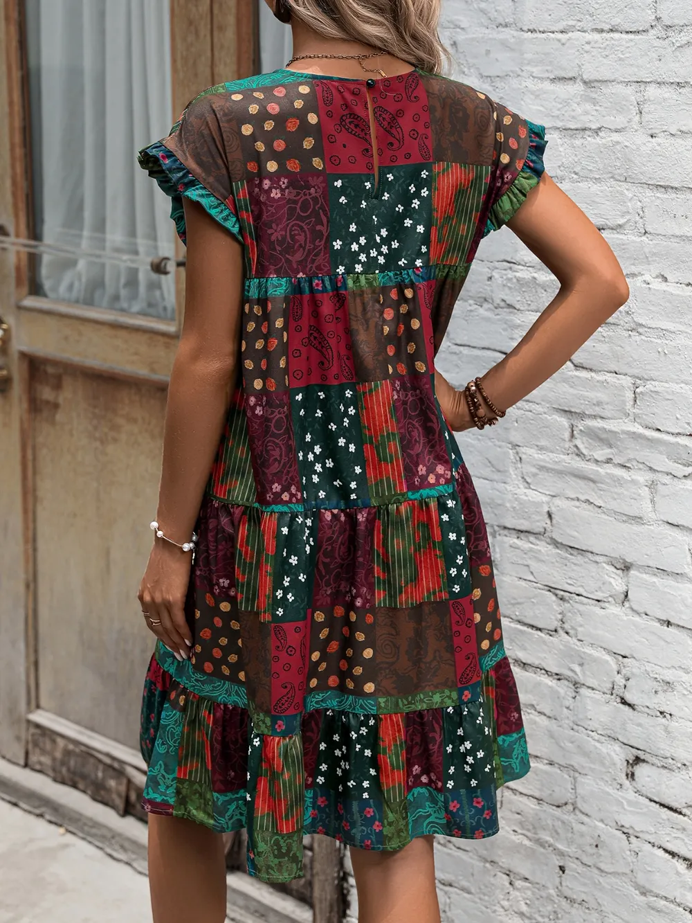 Color Block Print Short Sleeve Mini Dress, image 6