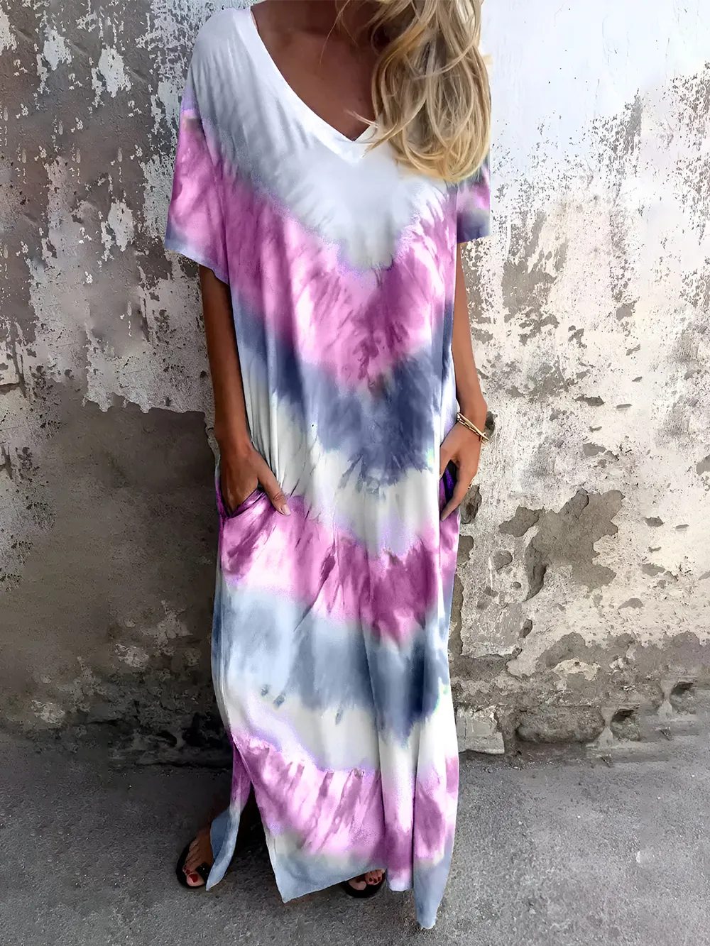 Full Size Pocketed Tie-Dye Short Sleeve Dress, image 12