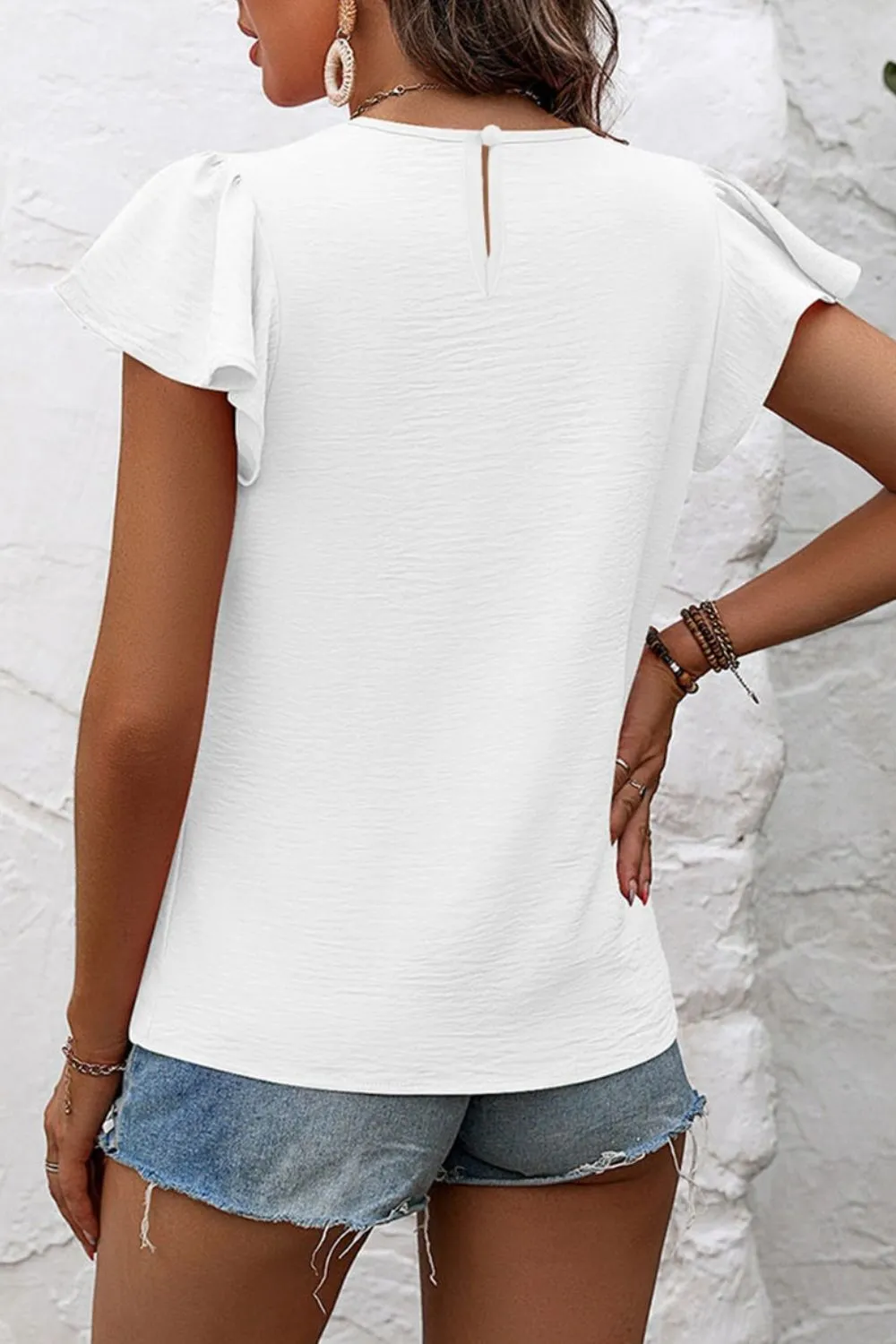 Ruffle Sleeve Round Neck Casual Blouse, image 9
