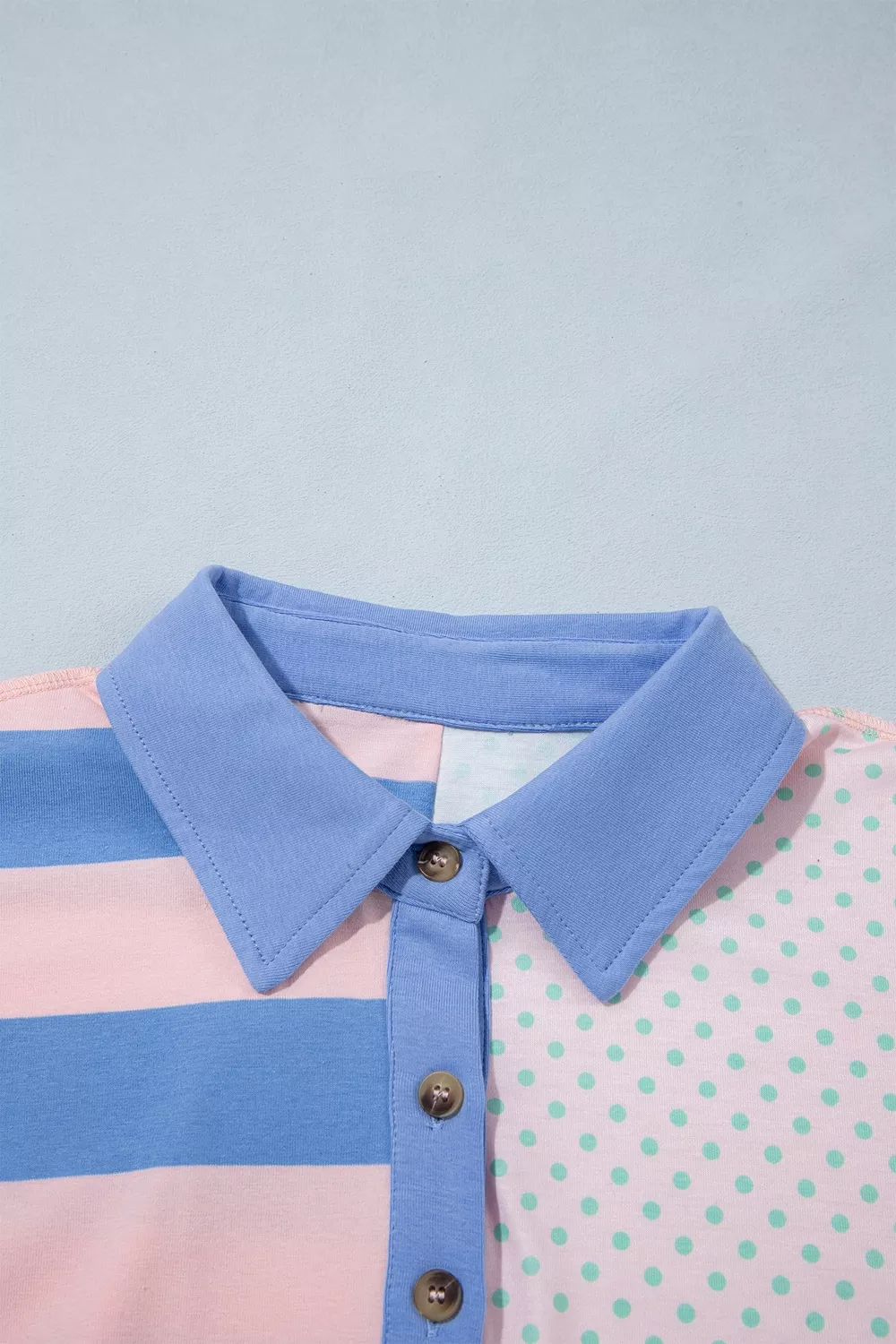 Striped Polka Dot Patchwork Polo Collar Long Sleeve Top, image 6