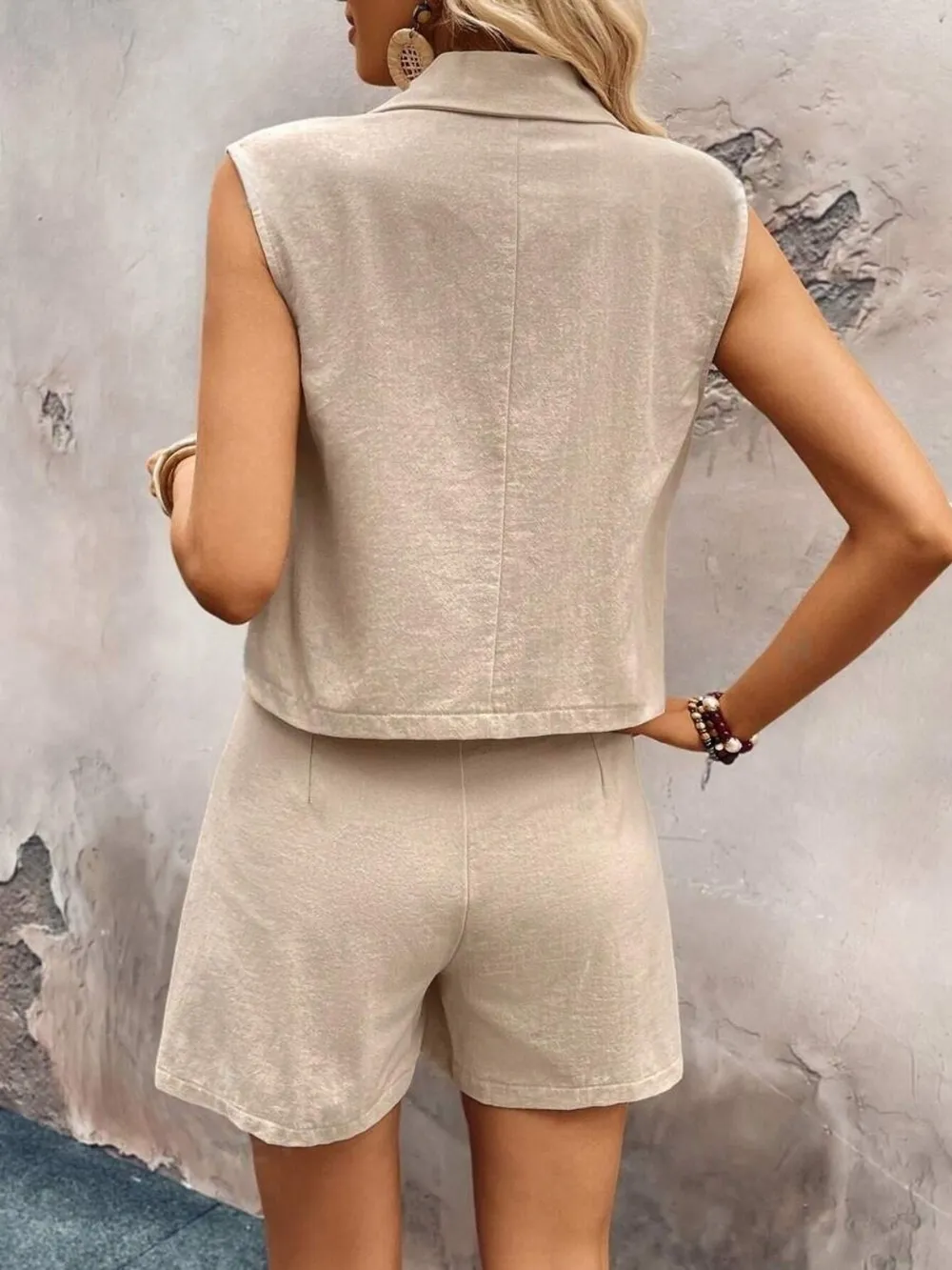 One Button Sleeveless Top and Shorts Set, image 6
