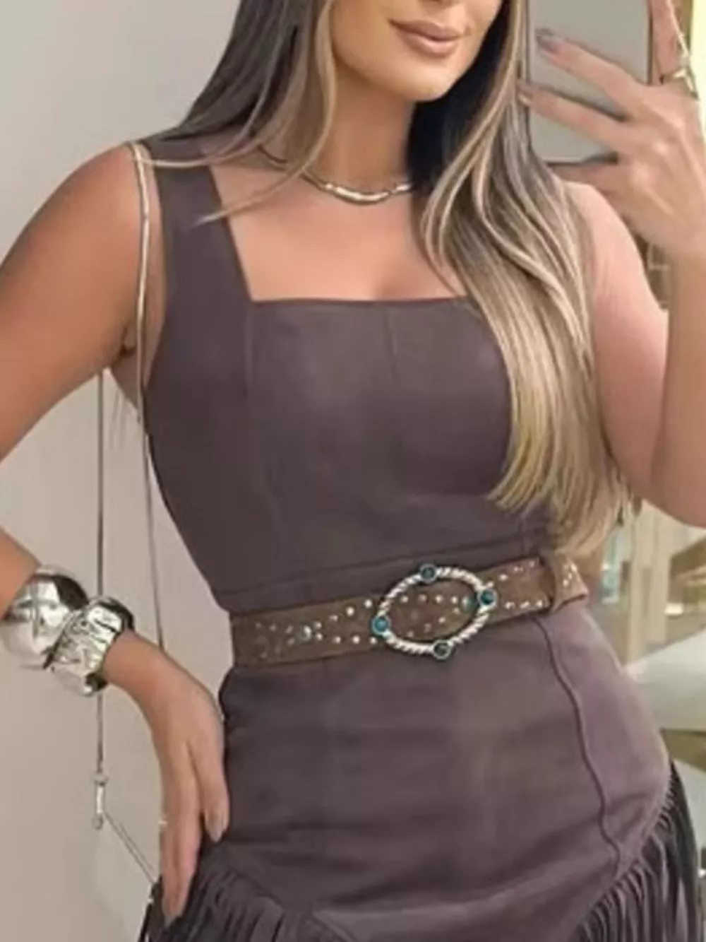 Sleeveless Fringed Mini Dress, image 6