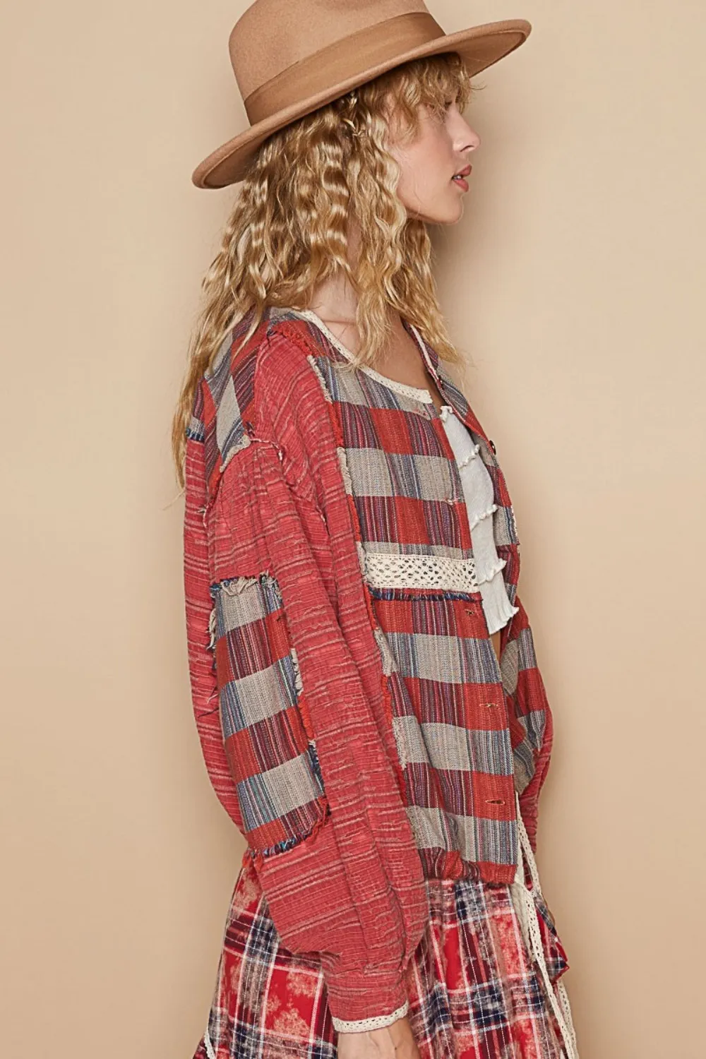Round Neck Long Sleeve Plaid Shirt, image 3