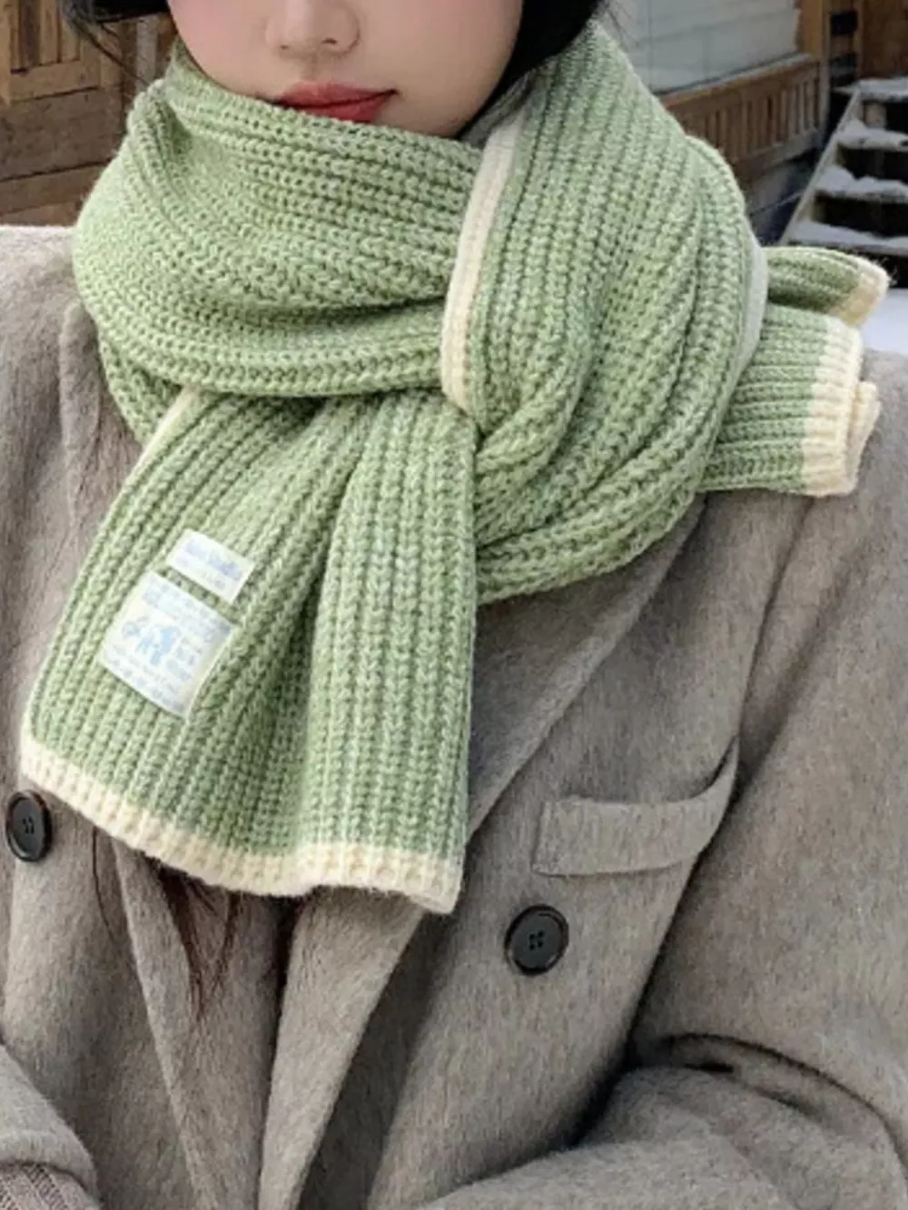 Contrast Trim Knitted Winter Scarf, image 3