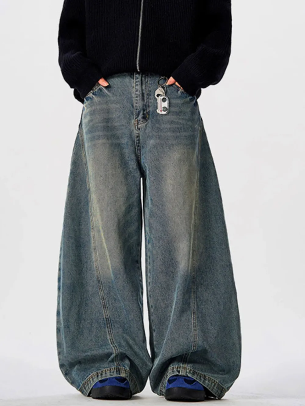 Men's Vintage Washed Wide Leg Curved Jeans, image 3