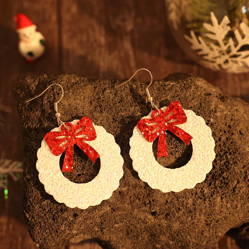 PU Leather Sequin Wreath Shape Earrings, image 4