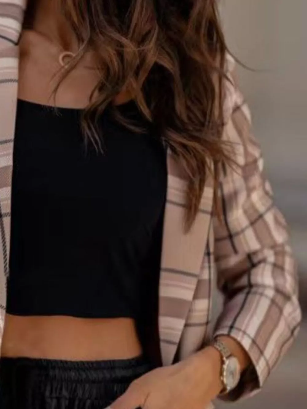 Plaid Lapel Collar Blazer, image 10