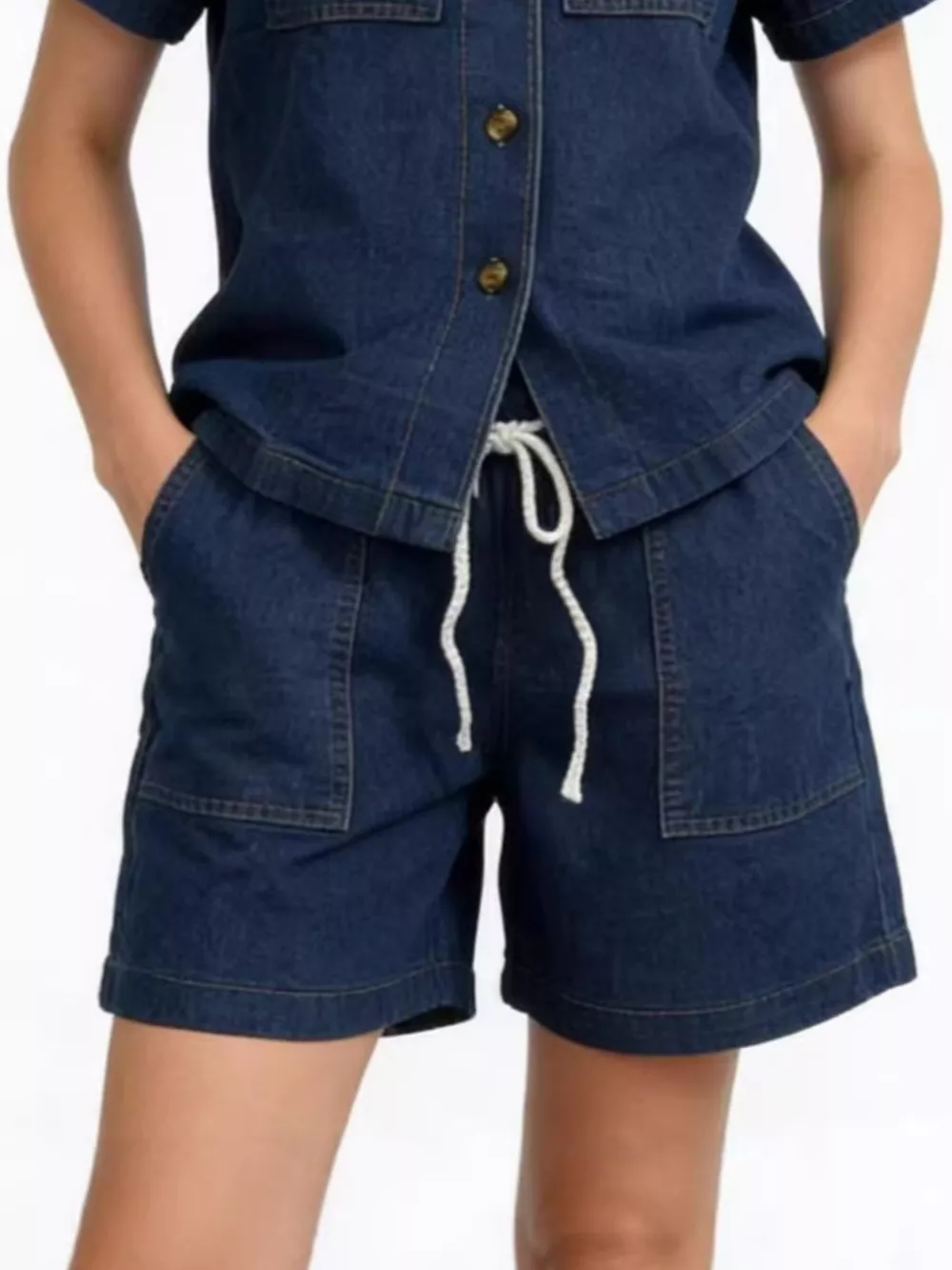 Button Up Short Sleeve Top and Shorts Denim Set, image 11