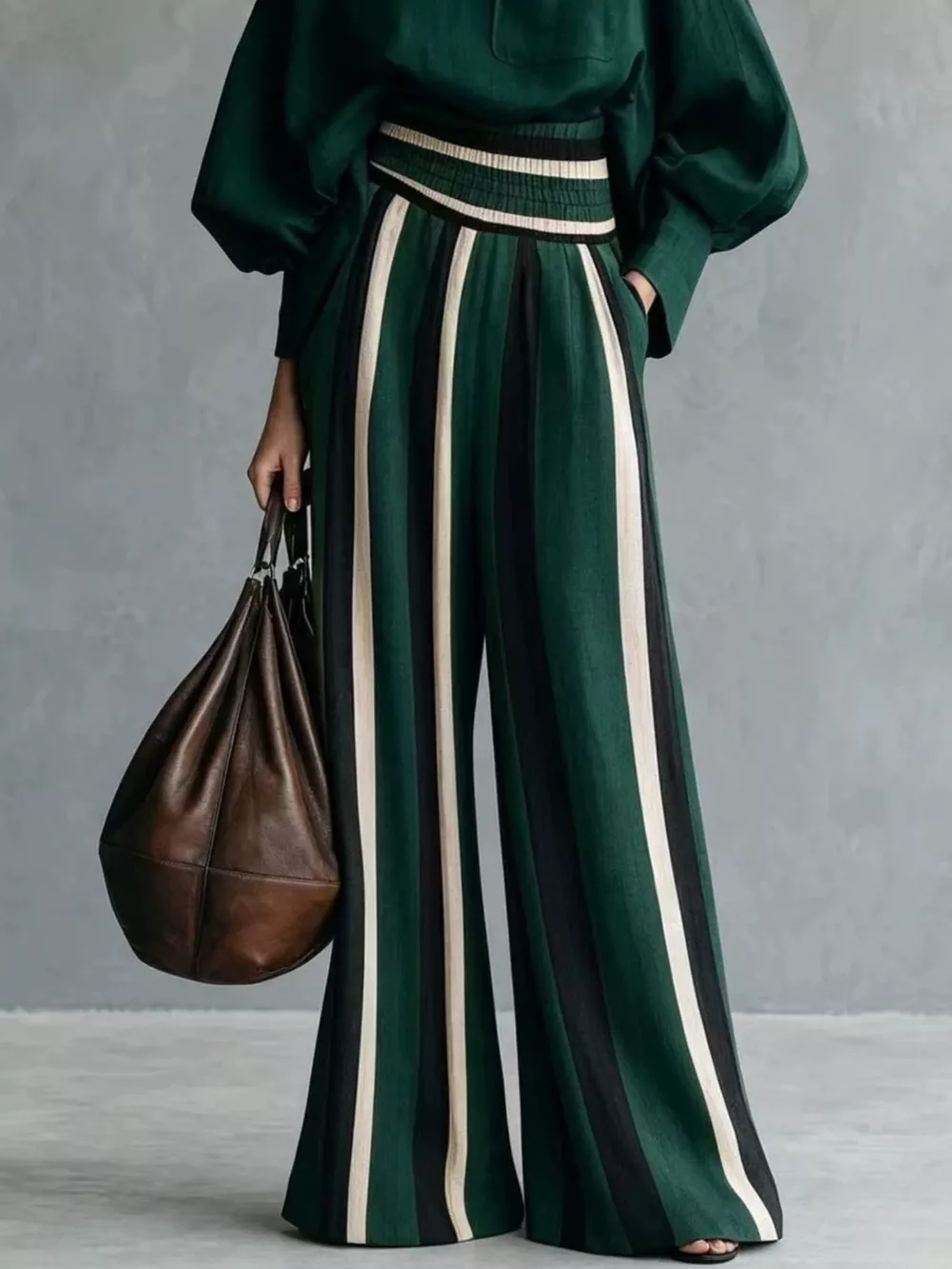 Full Size Mock Neck Top and Striped Wide-Leg Pants Set Plus Size, image 12