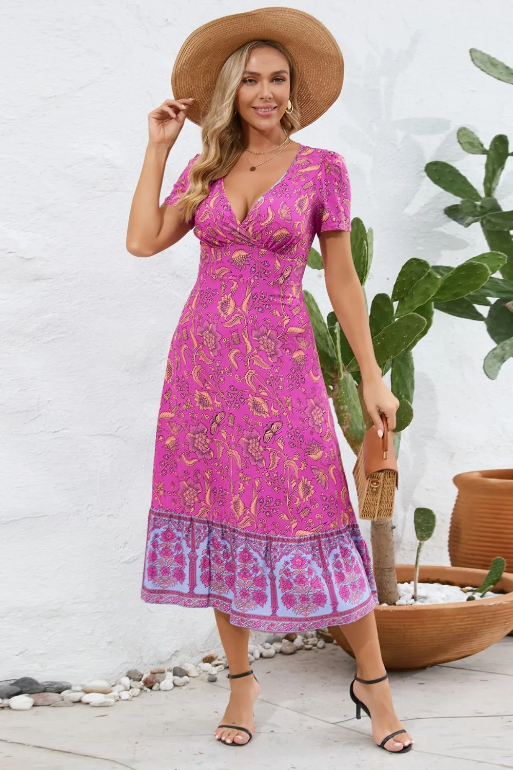 Printed Surplice Short Sleeve Dress, image 13