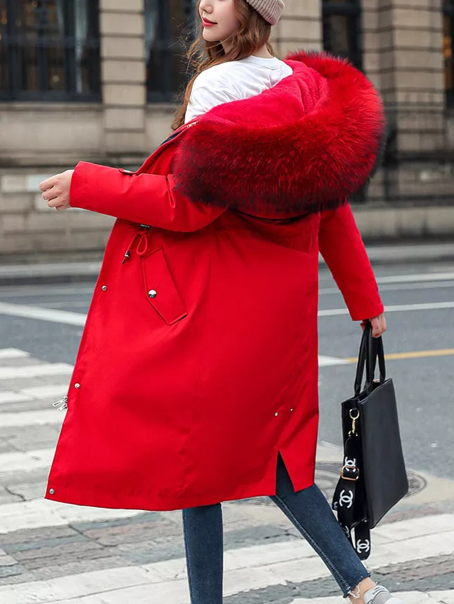 Plus Size Detachable Longline Hooded Parka with Faux Fur Trim and Drawstring Waist, image 38
