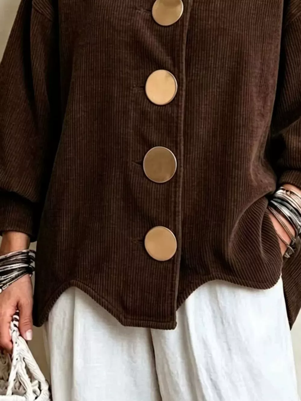 Full Size Corduroy Button-Down Jacket Plus Size, image 10