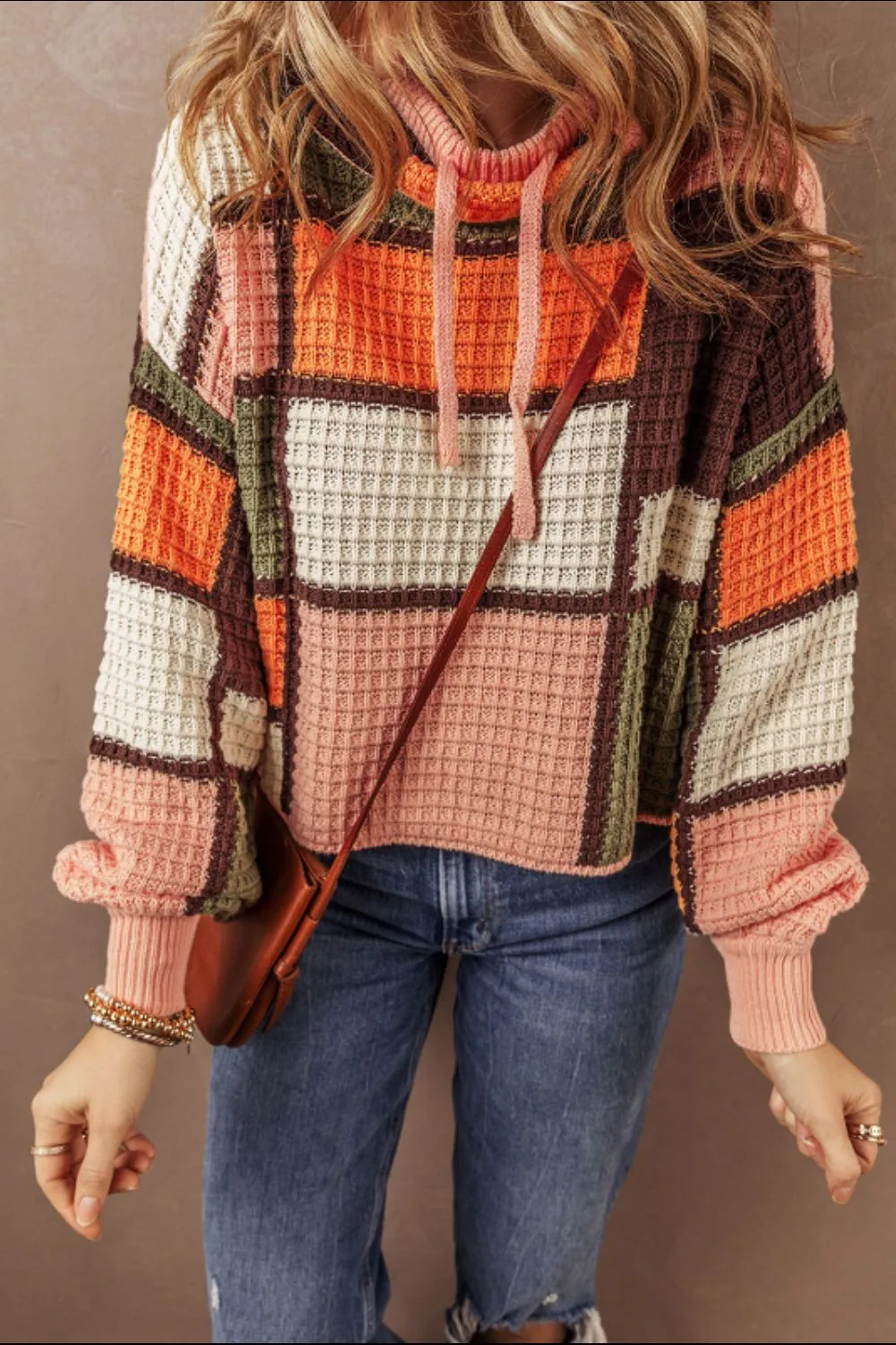 Drawstring Color Block Mock Neck Sweater, image 10