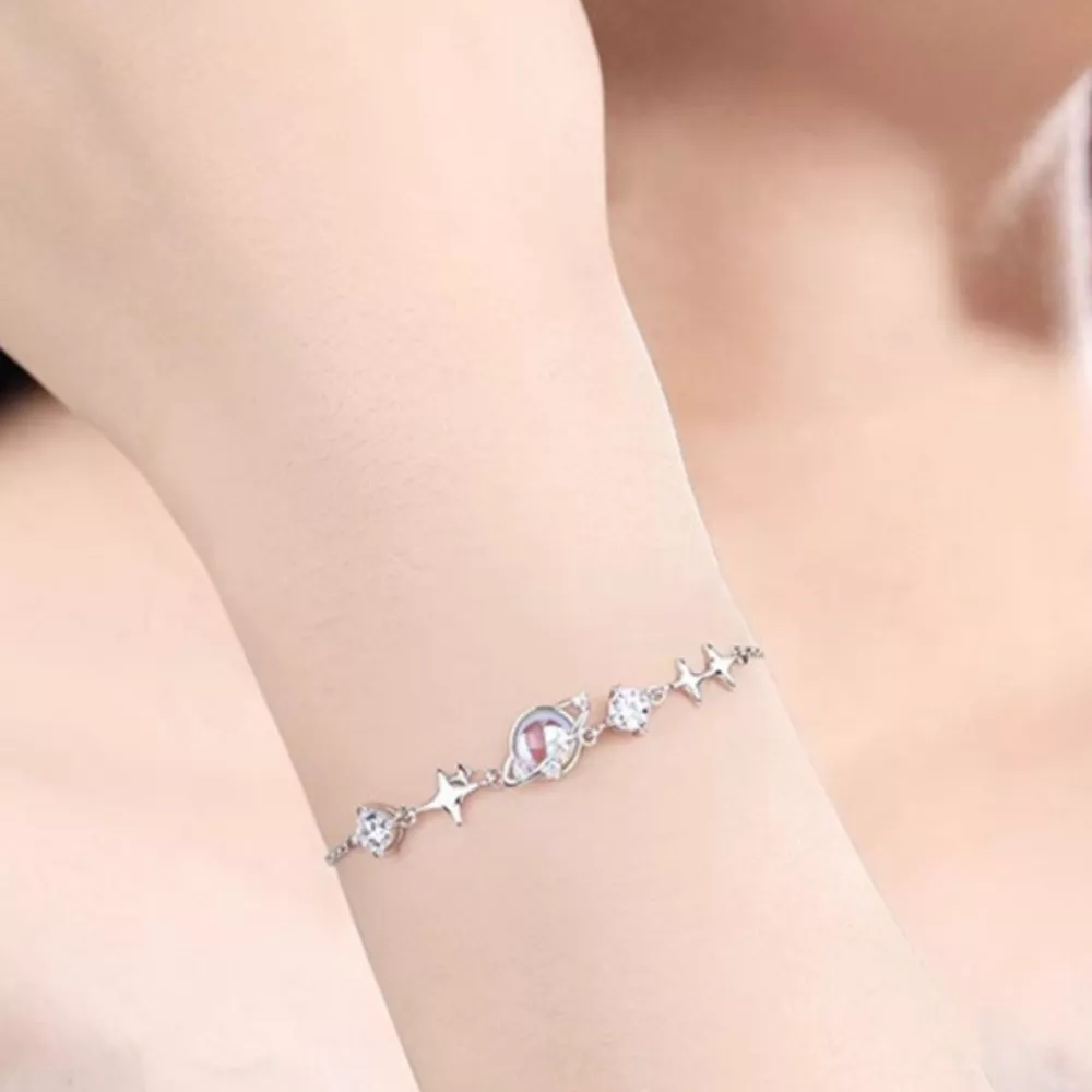 925 Sterling Silver Zircon Star Adjustable Bracelet, image 2