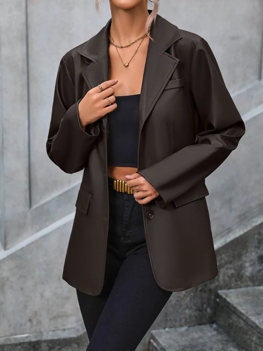 Pocketed Button Up Collared Neck Blazer, image 5