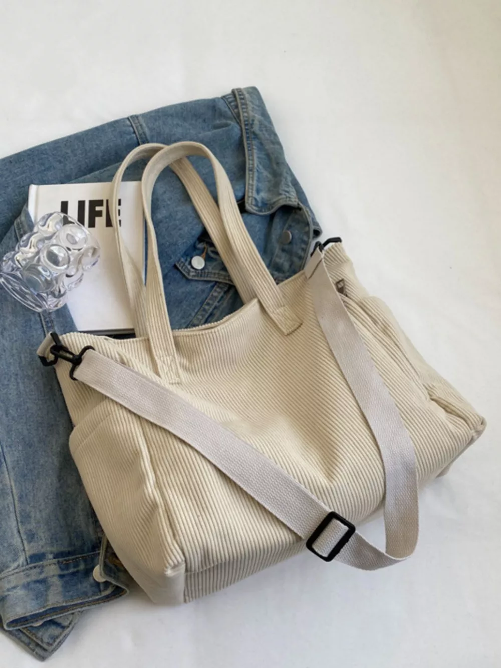 Corduroy Solid Color Handbag, image 5