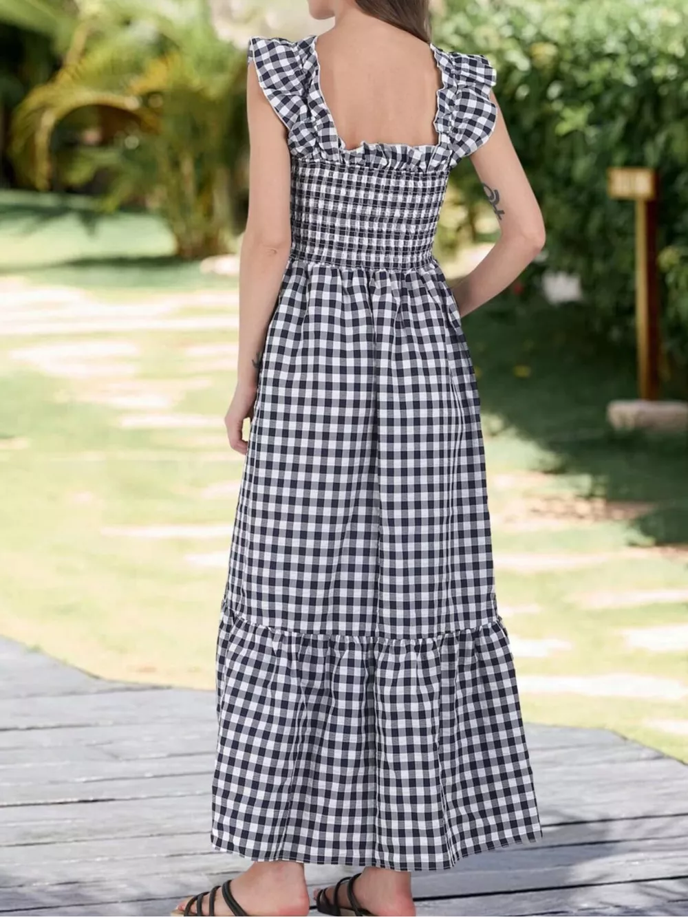 Ruffled Sleeveless Gingham Midi Dress, image 5