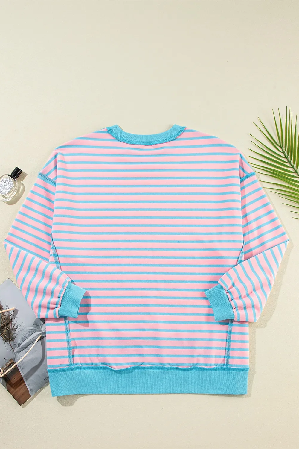 High-Low Striped Long Sleeve Sweatshirt, image 9
