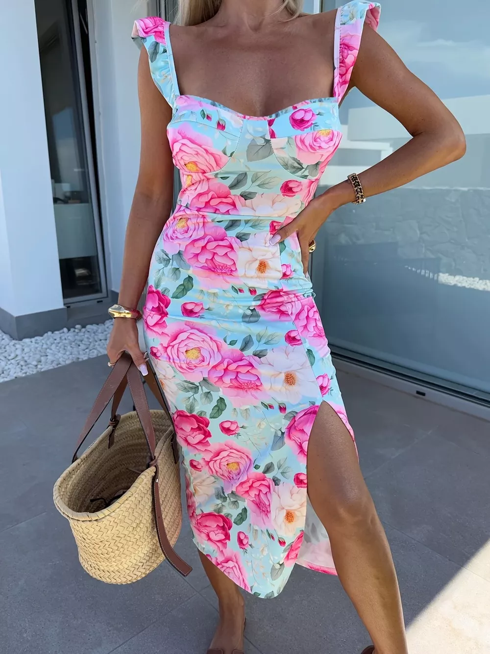 Slit Sweetheart Neck Midi Dress, image 11