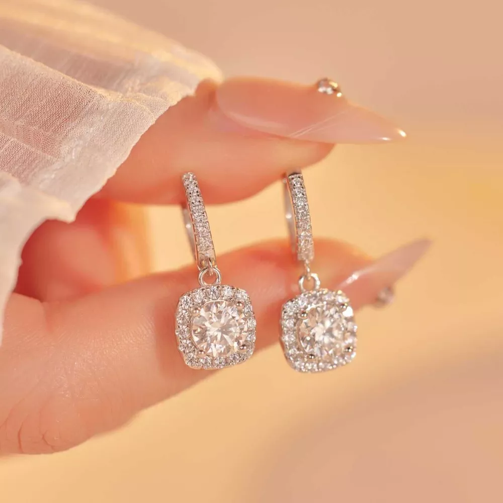 1 Carat Moissanite 925 Sterling Silver Hoop Drop Earrings, image 6