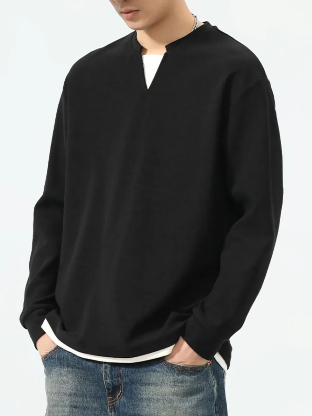 Men's Plus Size Drop Shoulder Long Sleeve Sweatshirt