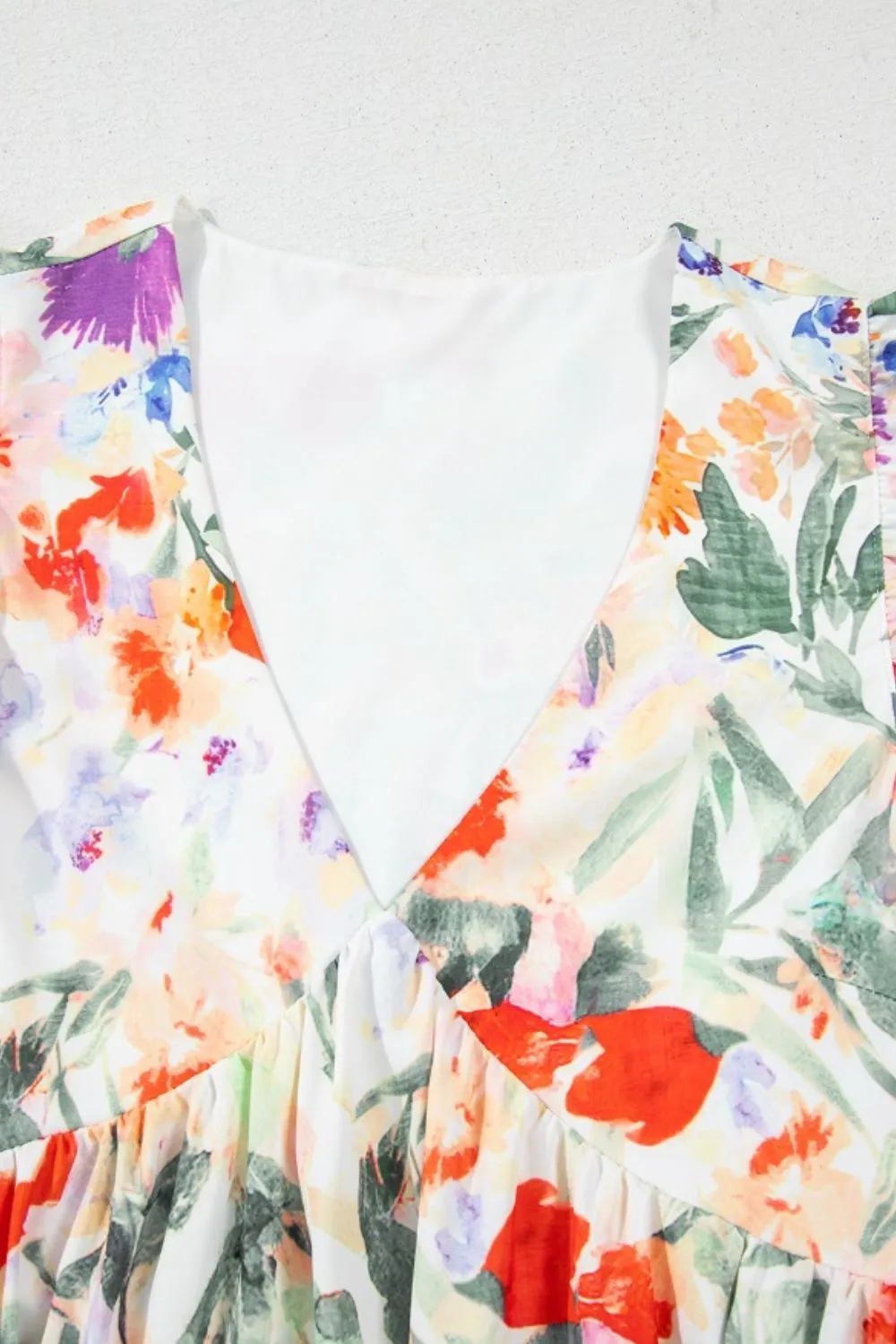 Floral Double Ruffle Sleeve V Neck Mini Dress, image 6