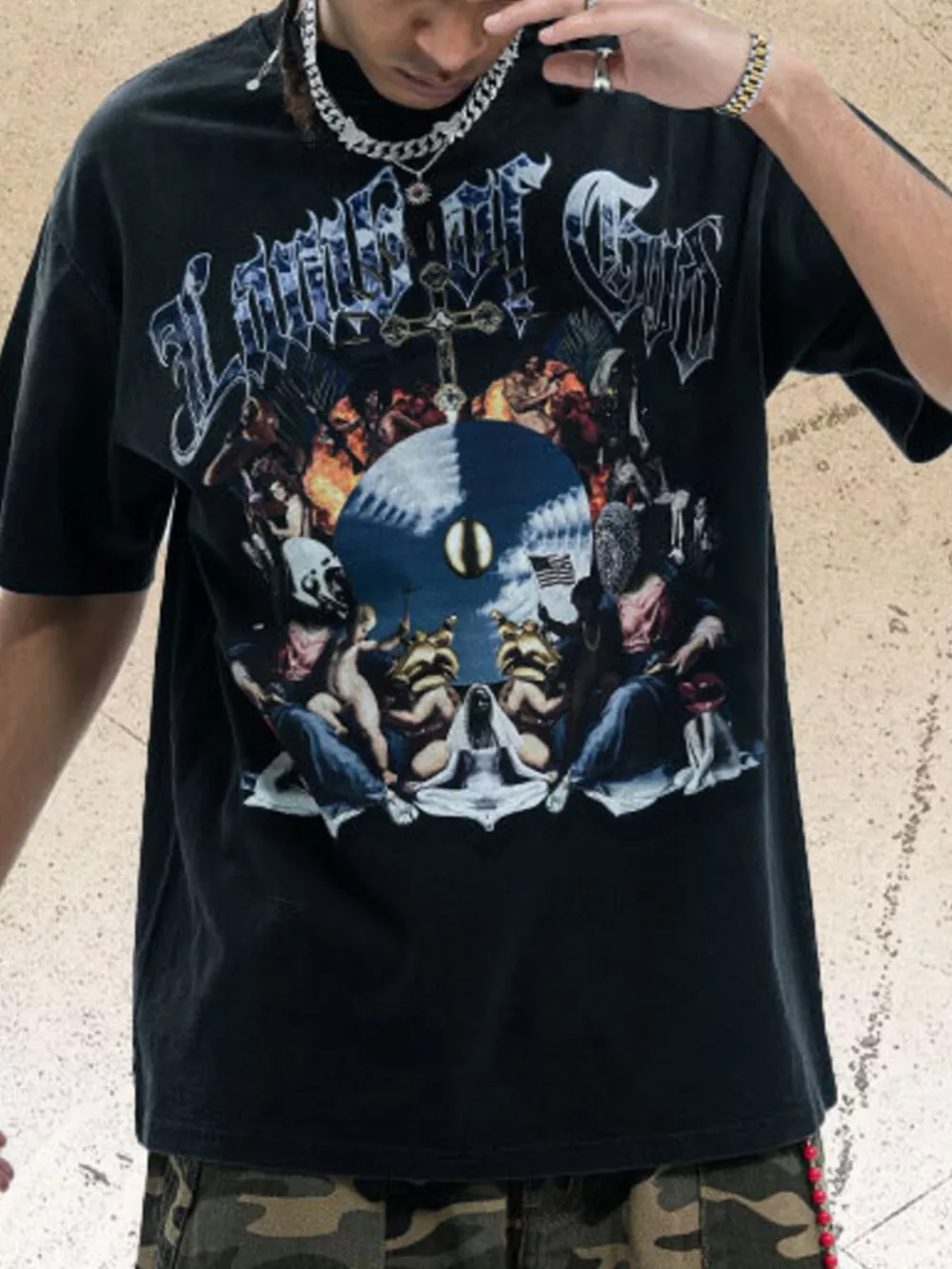 Men's Vintage Graphic Round Neck Oversized T-Shirt, image 2
