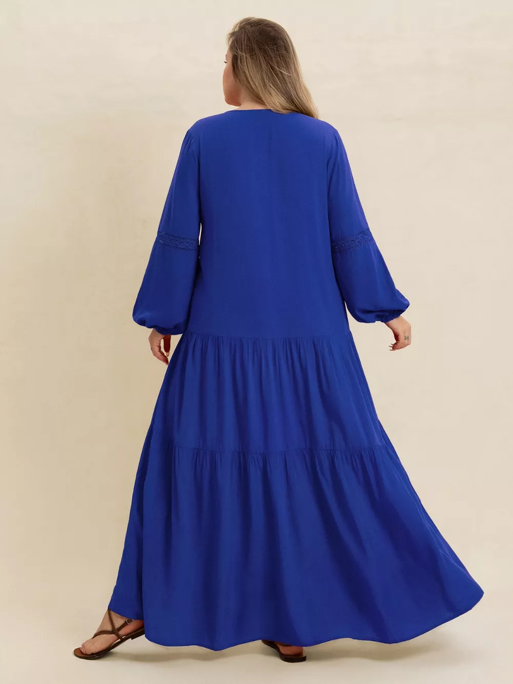 Plus Size Bohemian Tiered Maxi Dress with Balloon Sleeves, image 17
