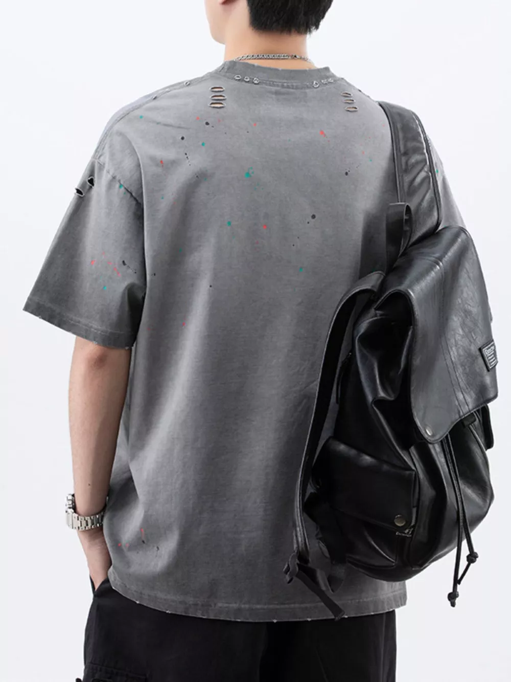 Men's Plus Size Distressed Round Neck Short Sleeve T-Shirt, image 9
