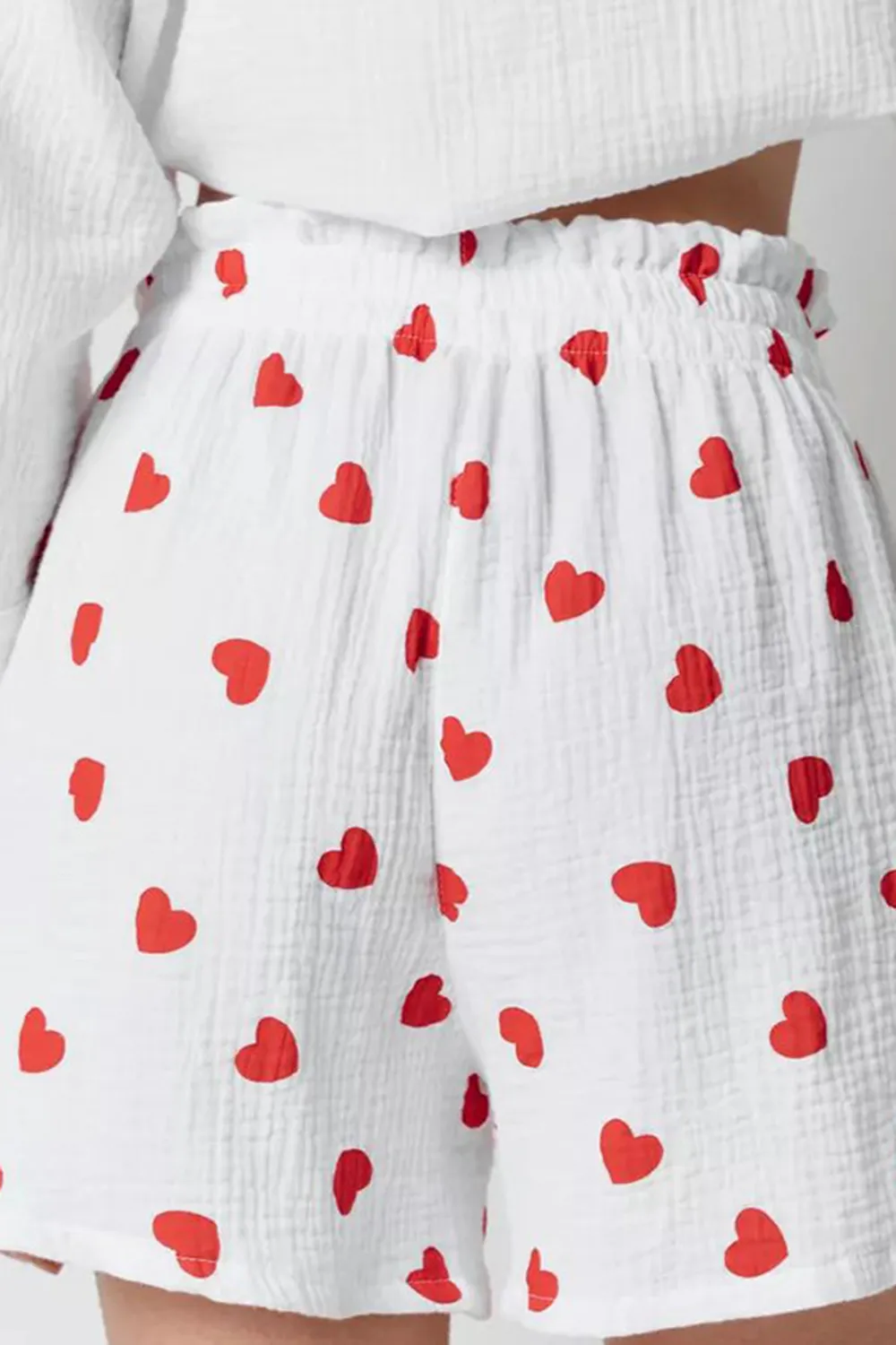 Heart Collared Neck Button Down Top and Shorts Set, image 9