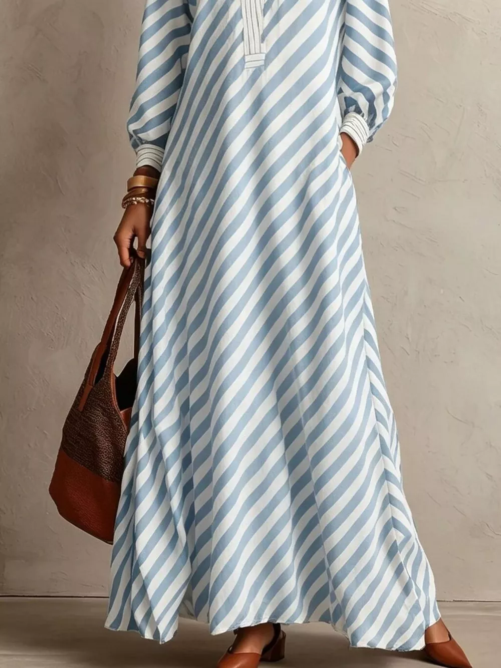 Striped Long Sleeves Maxi Dress, image 12
