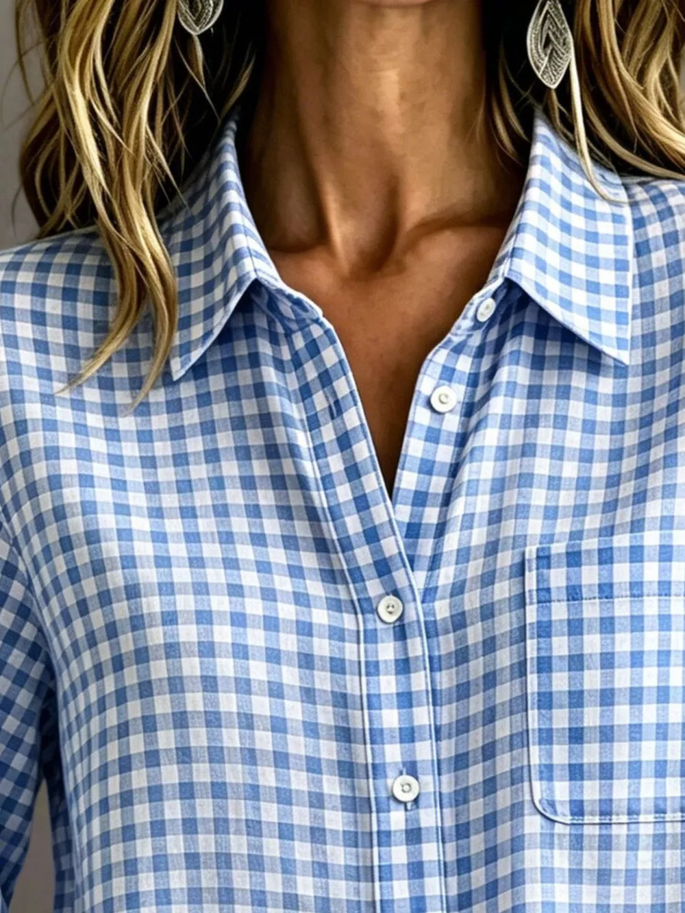 Gingham Button-Down Long Sleeve Shirt, image 3