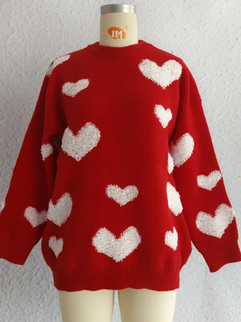 Heart Round Neck Dropped Shoulder Sweater, image 7