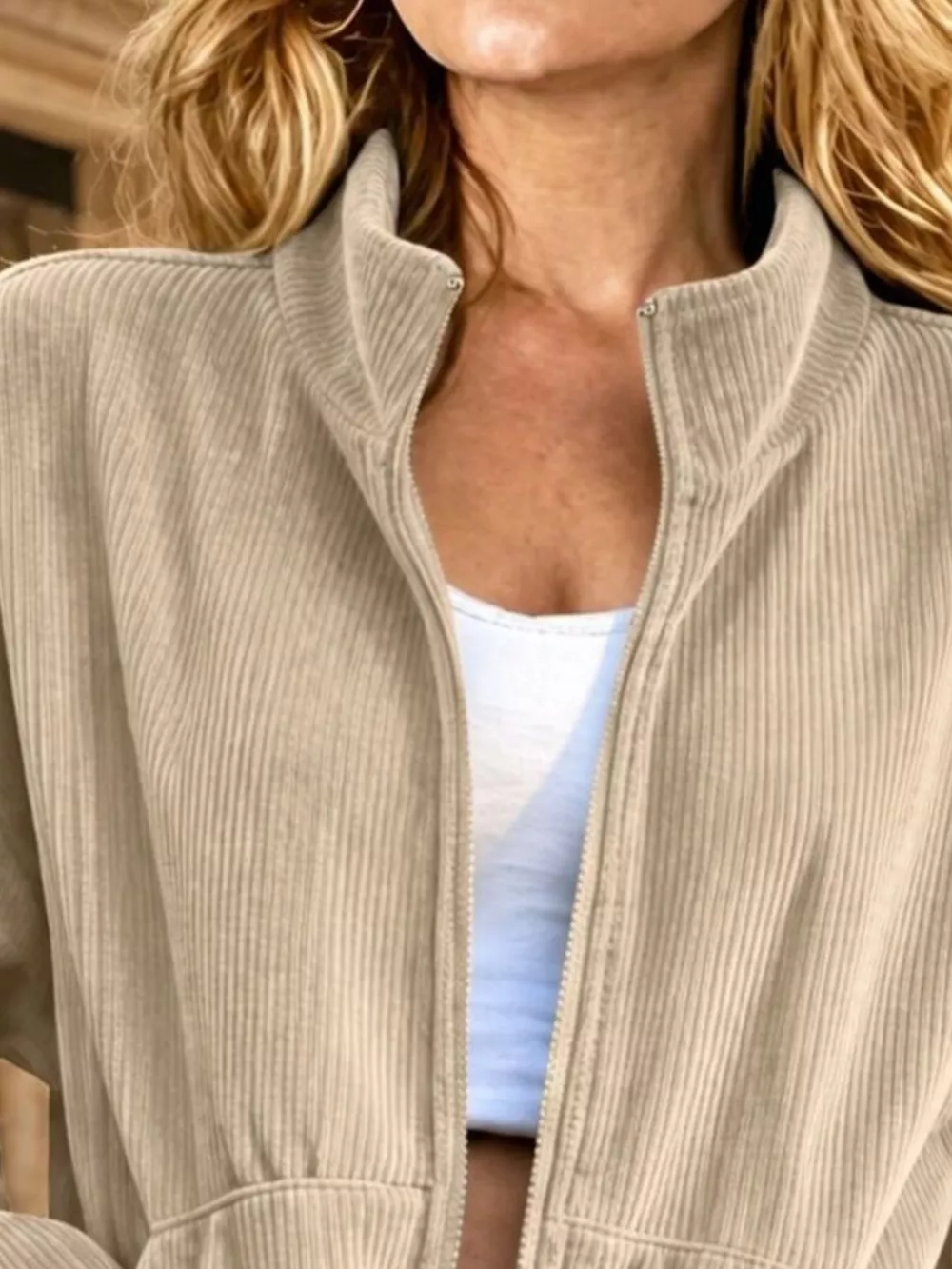 Casual Corduroy Zip-Up Stand Collar Sweatshirt, image 3