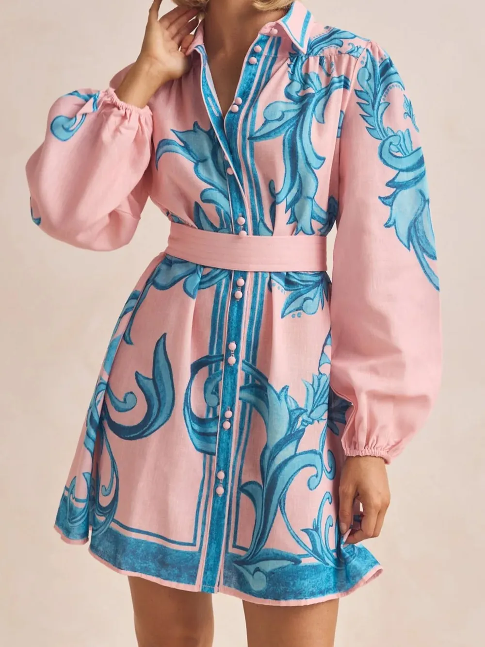 Printed Long Sleeve Shirt Dress, image 13