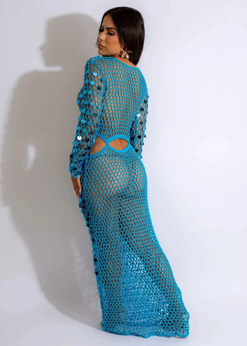 Sequin Mesh Cutout Maxi Dress, image 2