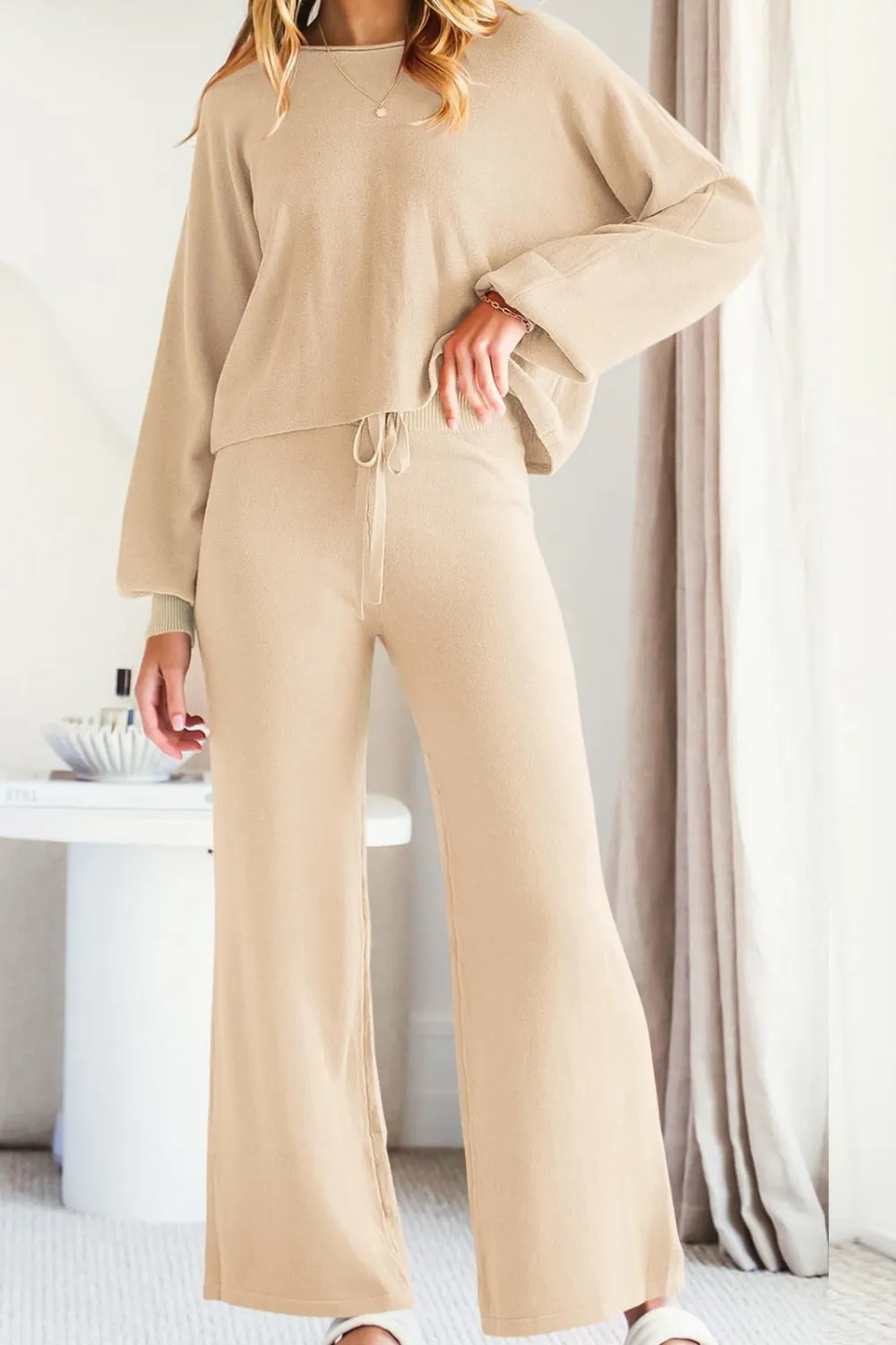 Round Neck Long Sleeve Top and Pants Set, image 20