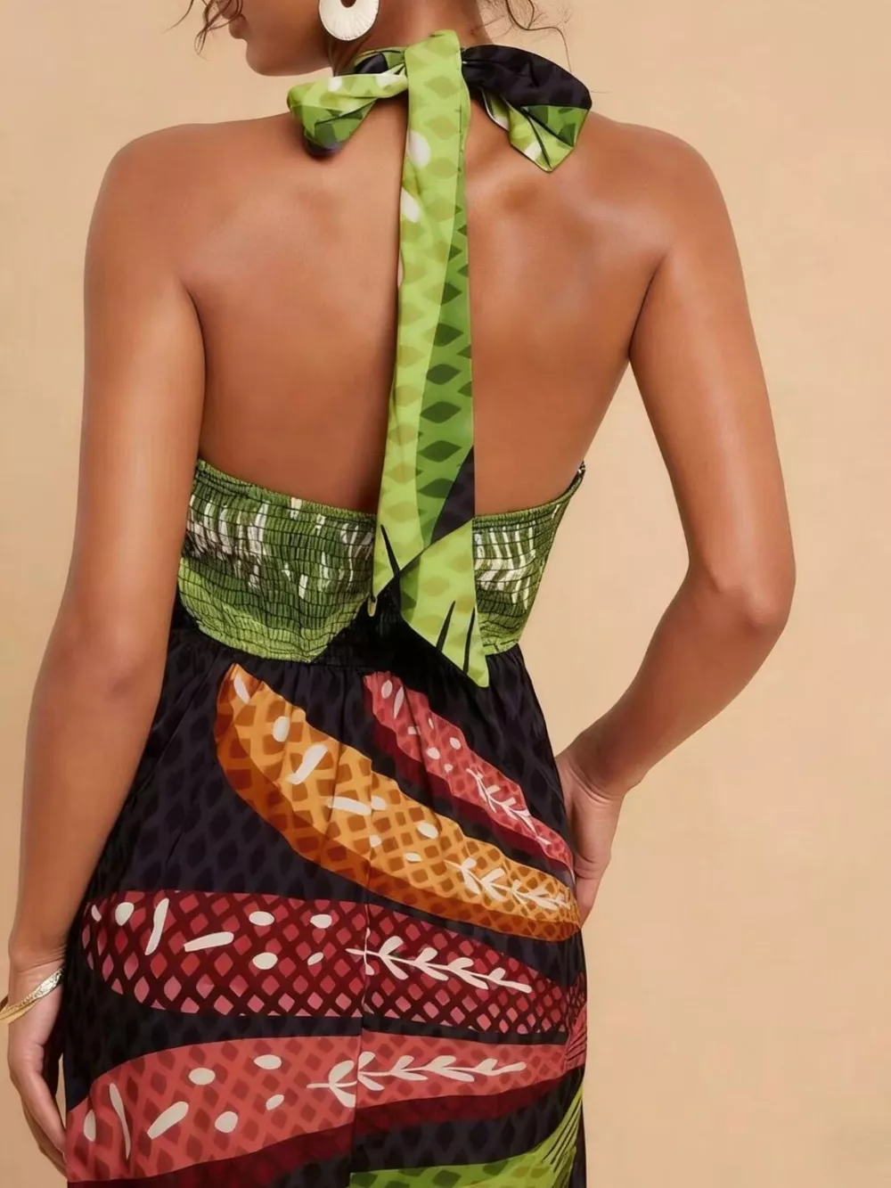 Tropical Print Halter Neck Midi Dress, image 7