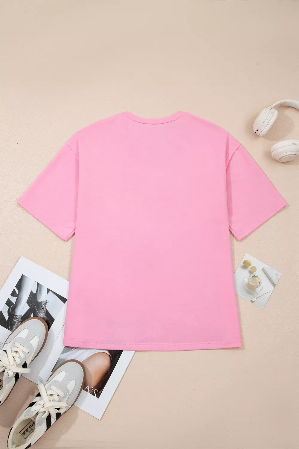 Solid Color Raw Edge Bow Patch Loose T Shirt, image 4